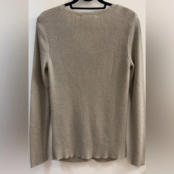 Lauren Ralph Lauren Gold Metallic V-Neck Sweater XL Shimmer Ribbed Knit - Picture 6 of 11
